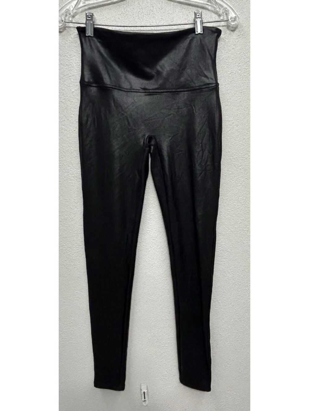 Spanx Faux Leather Leggings Womens Large Black 28” Inseam Mid Rise Compression